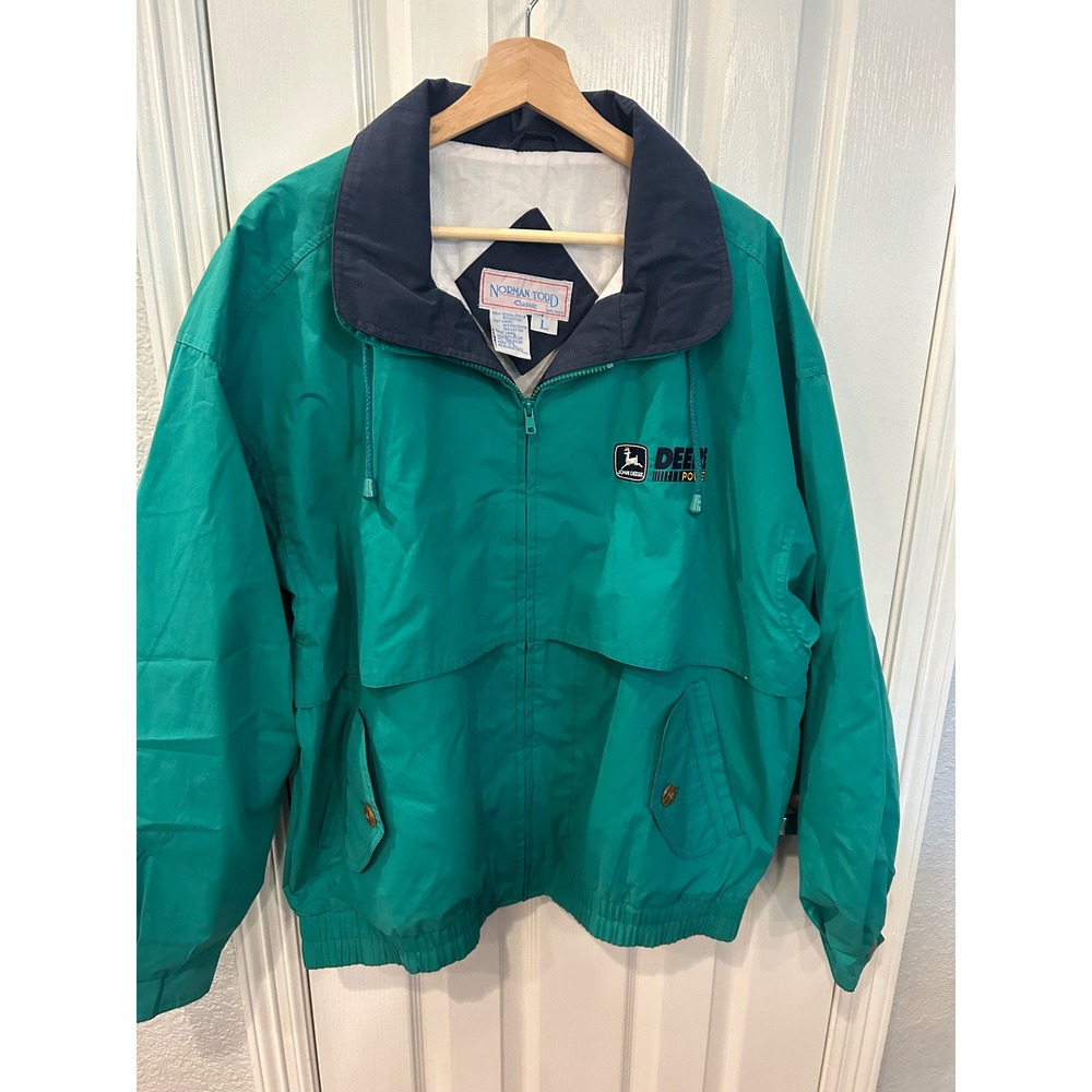 Norman Todd Windbreaker Green John Deere Power Embroidered Vintage Jacket Mens L